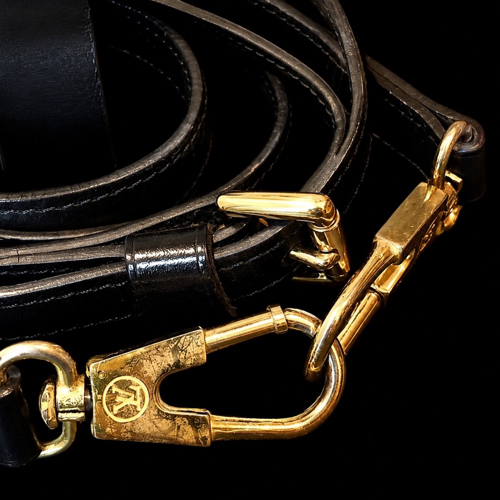 LOUIS VUITTON Adjustable Black Leather Strap with Gold Hardware - Picture 10 of 16